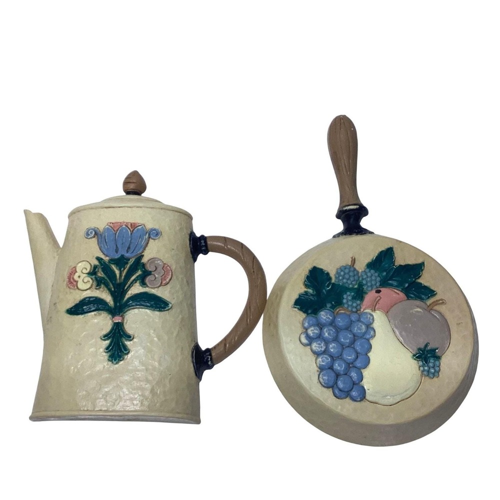 Vintage Home Interiors & Gifts Wall Decor Teapot & Pan Set Fruit Floral Kitchen